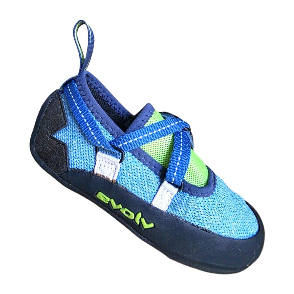 Evolv Size 2 US Kids Venga Youth Rock Climbing Shoes - Blue Neon Lime